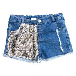 Source Unknown Blue Denim Shorts with Silver Sequins